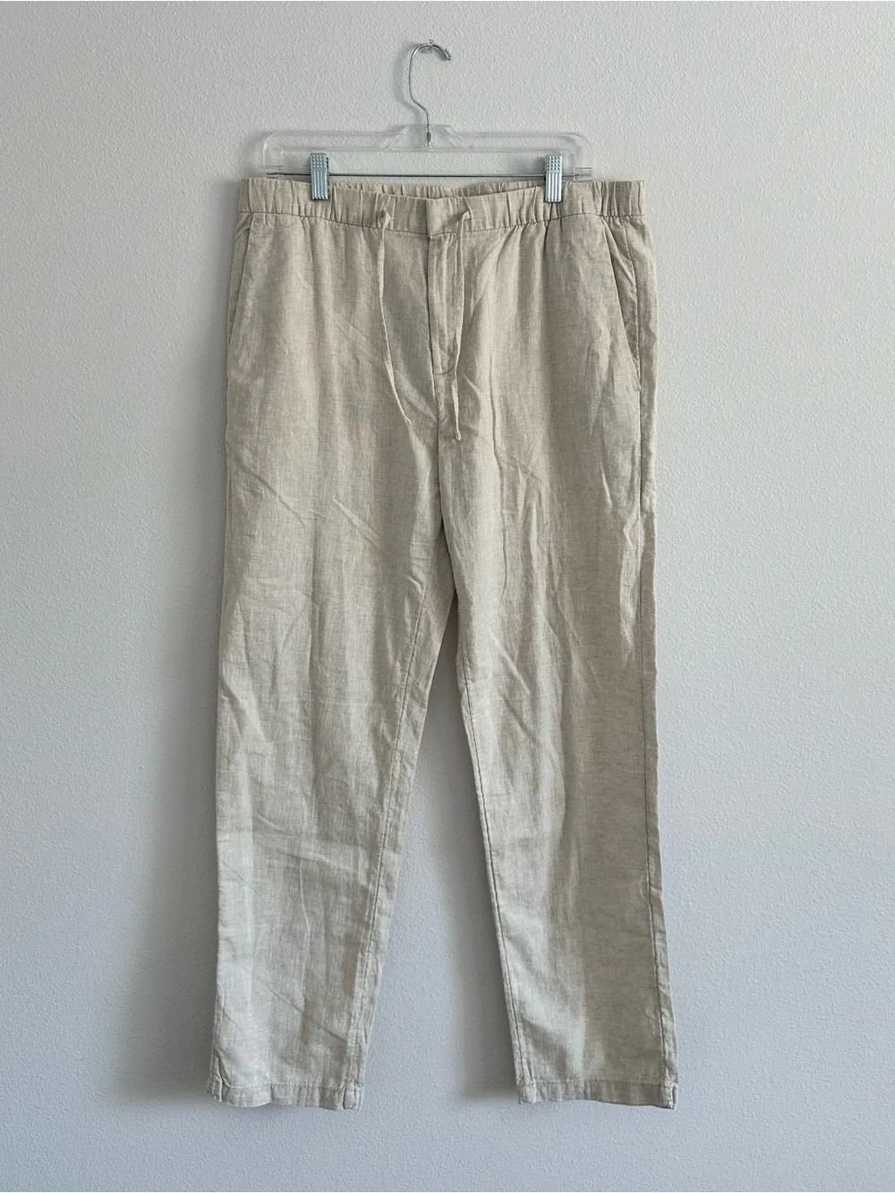 H&M Men’s Light Beige Drawstring Linen-Blend Pants Size M Regular Fit